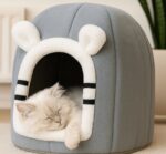 Oumo Bal Kabağı Kedi Evi Peluş Kapalı Kedi Yuvası Sıcak Kışlık