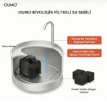 Oumo Paslanmaz Çelik Kedi Su Sebili - Biyolojik Filtreli Otomatik Su Pınarı - Sessiz Motor - Görsel 2