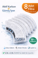 OUMO Kedi Su Sebili Yedek Filtre 8 Adet - Aktif Karbon + Gümüş İyon - 2.3L / 2.5L Uyumlu - Görsel 6