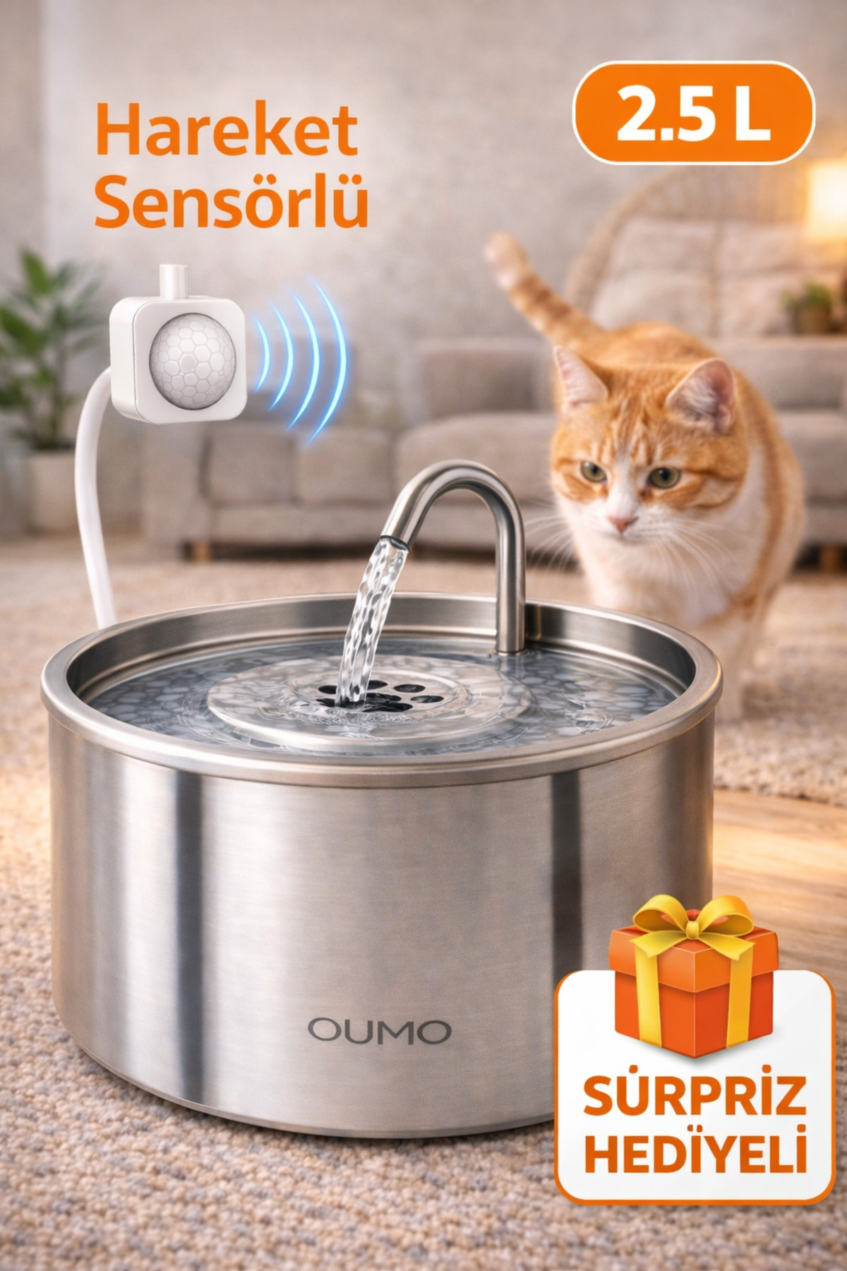 1_org_zoom-23.jpg OUMO 2.5L Paslanmaz Çelik Kedi Köpek Su Sebili - Hareket Sensörlü Otomatik Su Pınarı - Görsel 1