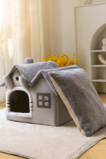 Oumo Villa Kedi Evi Peluş Kapalı Kedi Yatağı Minderli Katlanır Kedi Evi L Boy (Antrasit) - Görsel 2